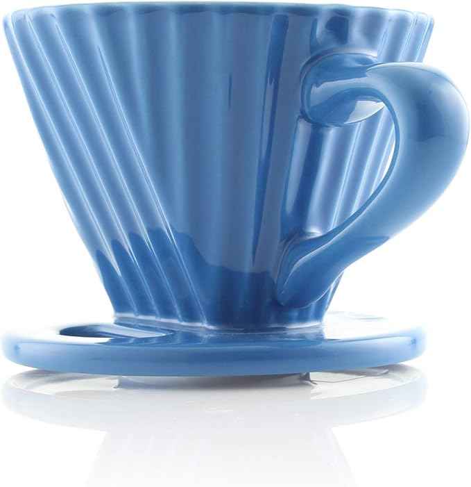 Chantal "Lotus" ceramic pour over coffee dripper, 8 Ounces, Blue Cove