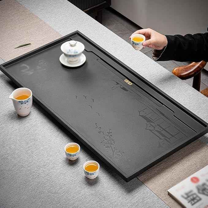 Tea Set Porcelain Stone Tea Tray Home Simple Large Tea Tray, Modern Drain Dry Tea Table Tea Sea Kung Fu Tea Set Tea Tray Chinese Tea Set