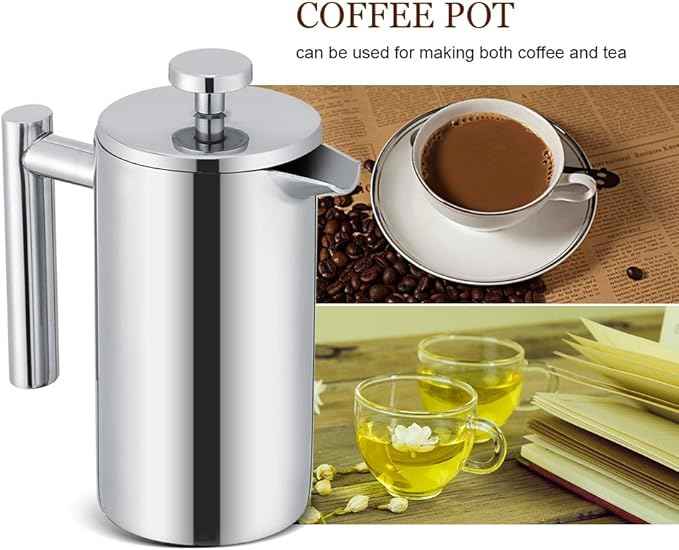 TOPINCN French Press Coffee Maker Stainless Steel Espresso & Tea French Press Maker- Double Wall,Rust-, 350ml
