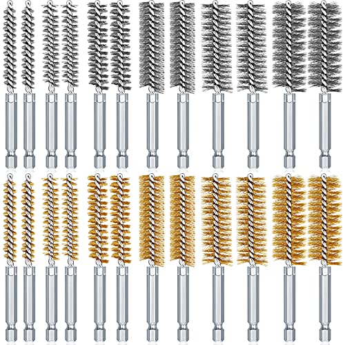 24 Pieces Bore Brush for Drill Wire Bore Brush Set Wire Cleaning Set Stainless Steel Cleaning for Power Drill Impact Driver
