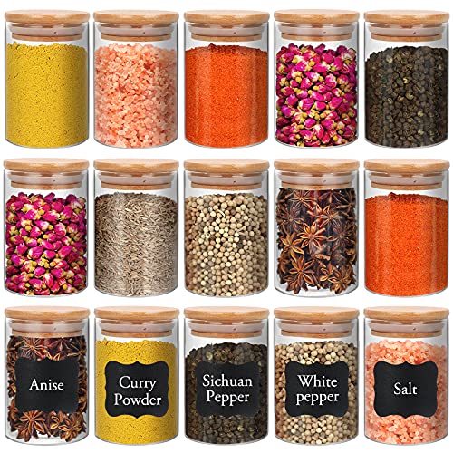 15 Pack 8 oz Glass Jars With Bamboo Lids for Kitchen (15 Count)