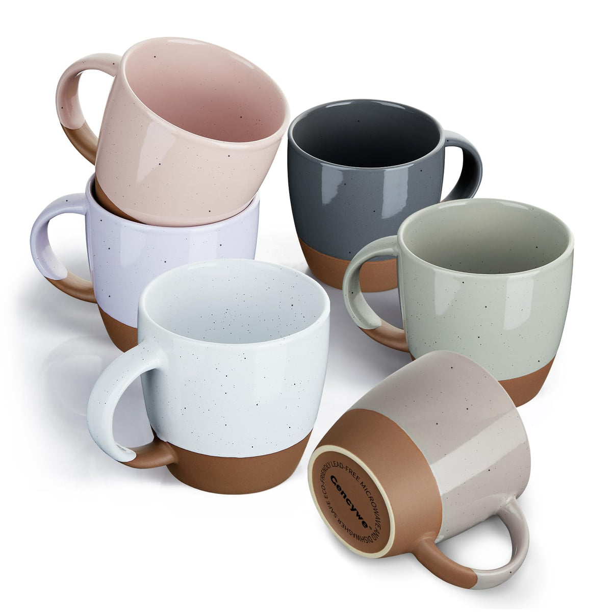 Set of 6 ceramic coffee mugs in assorted neutral colors