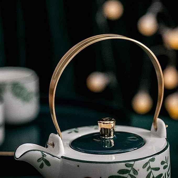 6-Piece Luxury Porcelain Tea Set with Teapot, 4 Tea Cups, Tray, Modern Nordic Design, Ideal for Tea Parties, Gifts, and Home Decor