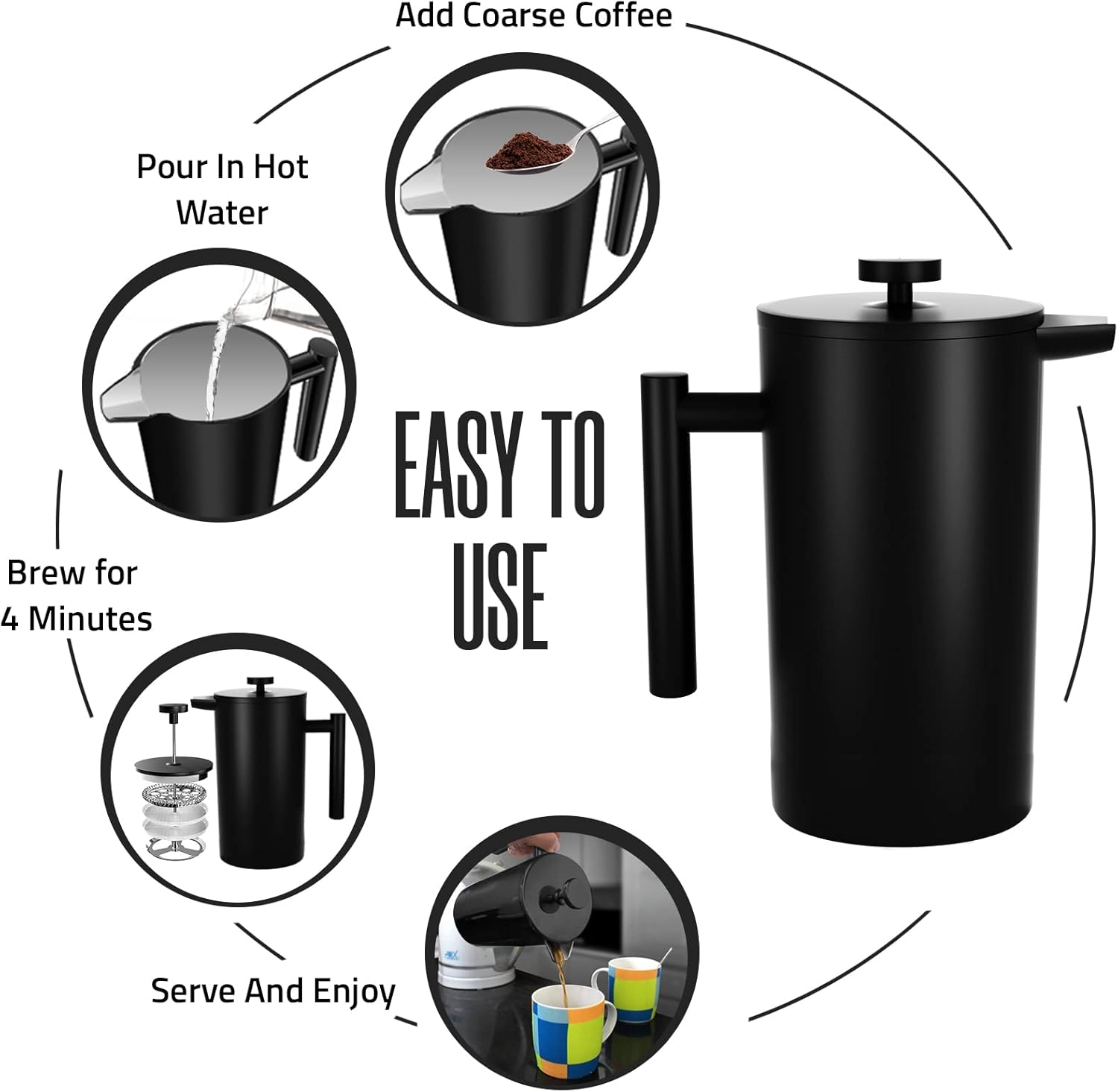 Utopia Kitchen Stainless Steel French Press Coffee Maker 12 Oz, French Press Tea Maker, Cold Brew Portable Travel Coffee Presses, Tea Press Gifts Black - Blissbrew