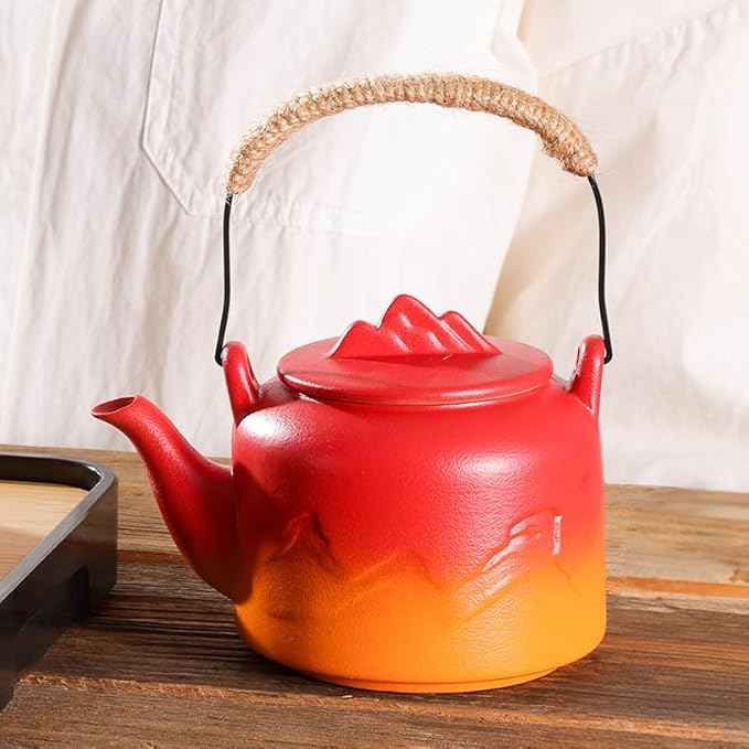 LURRIER Gongfu tea sets, Portable Ceramic TeaSet, Asian Tea sets for adult, Tea Gift sets, Grey leather case, Portable Travel Bag,Home,Gifting,Outdoor and Office(Red and Orange)