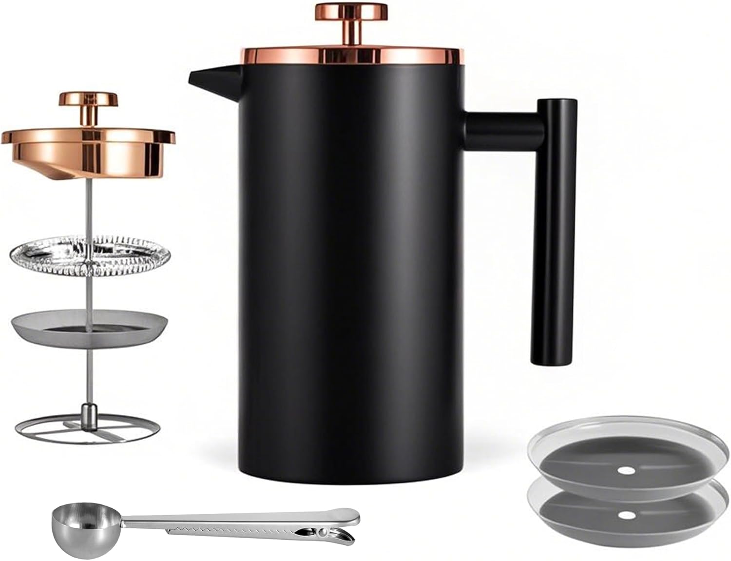 Small French Press 350ml Black, Double-Wall Insulated French Press Coffee Press Stainless Steel for travel camping, Single Cup Pour Over Coffee Maker Black(1 cup, 12 OZ) - Blissbrew