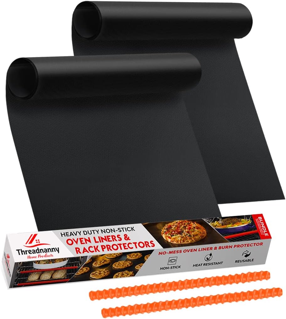 Oven Liners for Bottom of Oven Black (2-pack) Bundled with Rack Shield (2-pack) - Large Mat for Bottom of Range (17