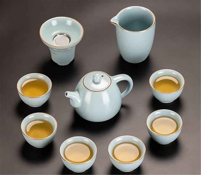 Sky Blue Ru Kiln Gongfu Tea Set, Ceramic Teapot and Gaiwan-suit2