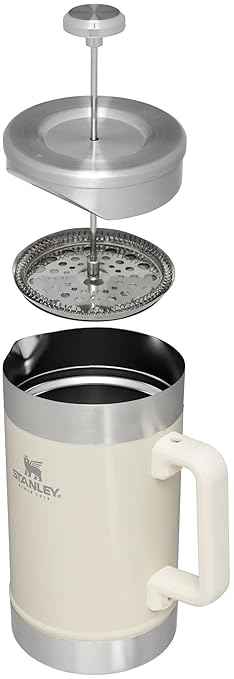 STANLEY Classic Stay-Hot French Press Coffee Maker 48 oz | 5 Minute Brew, 4 Hours Hot | Mesh Filter for Coffee Grounds | Insulated Stainless Steel French Press | BPA-Free | Cream Gloss