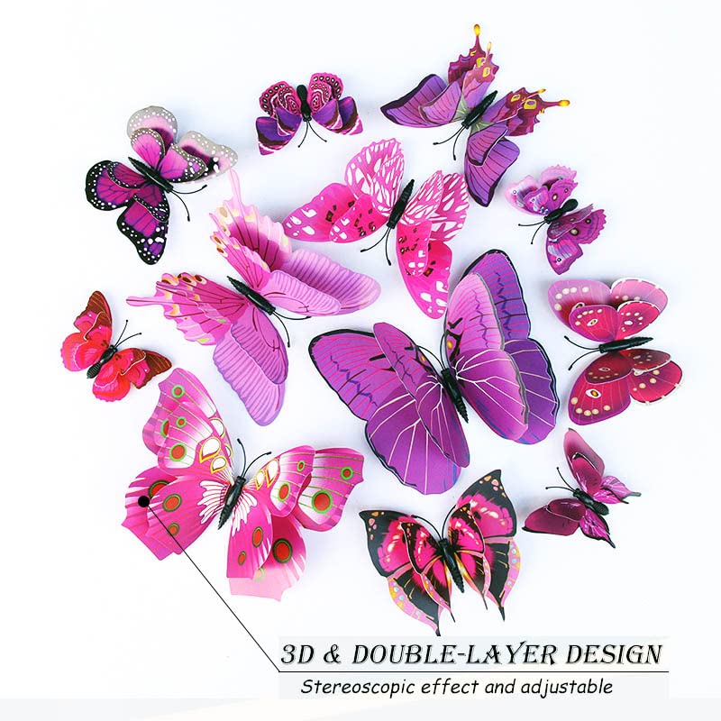 3D Butterfly Wall Decor Butterfly Decorations Stickers with Magnets (48 Count)