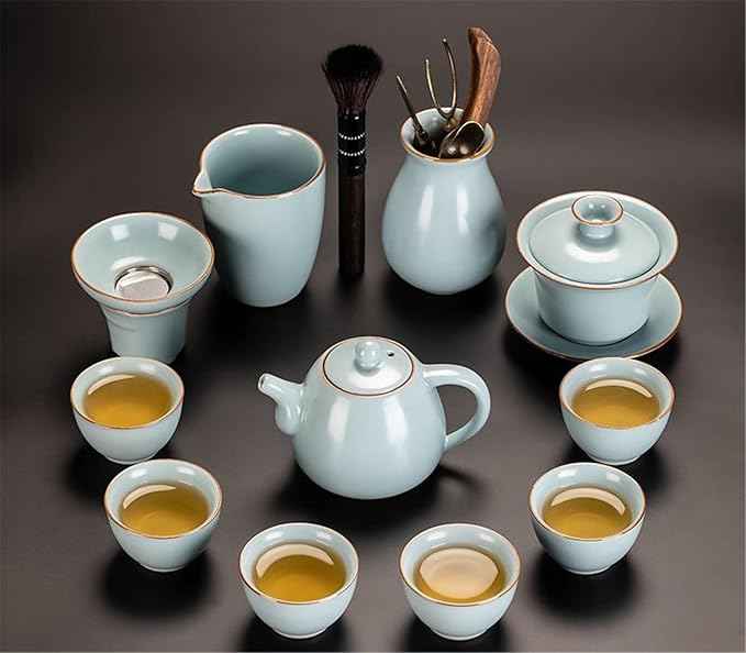 Sky Blue Ru Kiln Gongfu Tea Set, Ceramic Teapot and Gaiwan-suit8