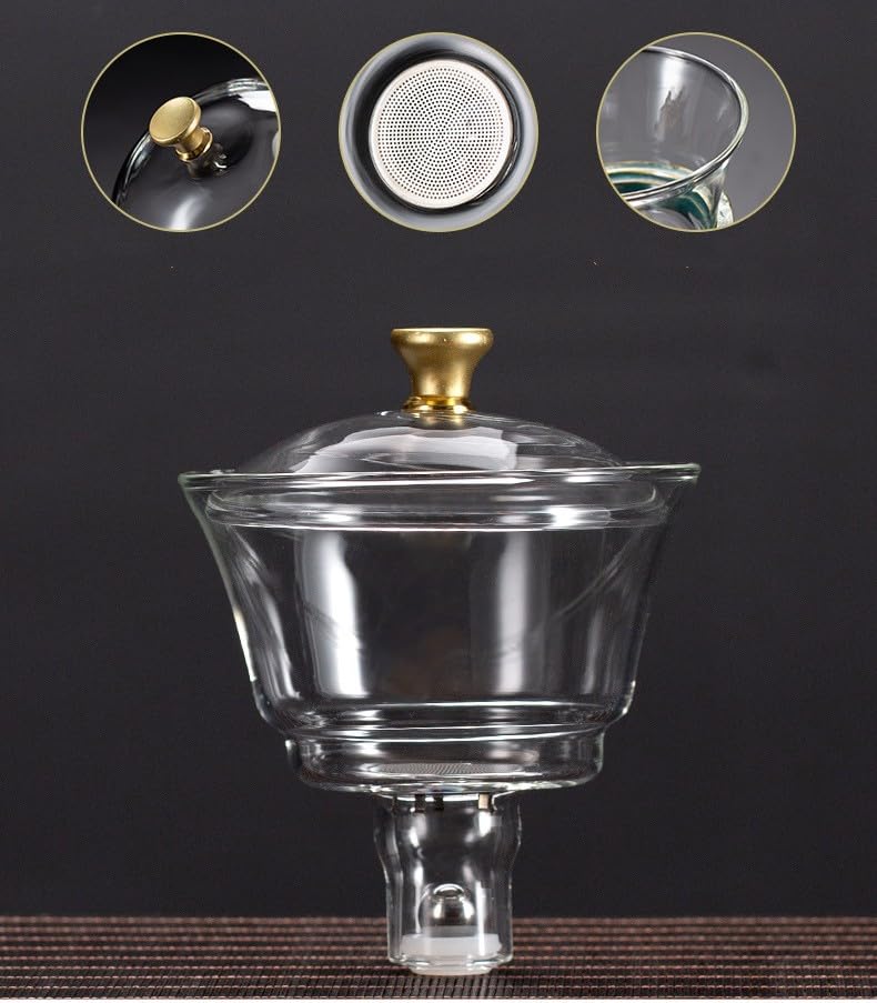 Glass Teapot Set Tea Maker with Infuser Semi Automatic Drip Rotating Cover Bowl Lazy Tea Set