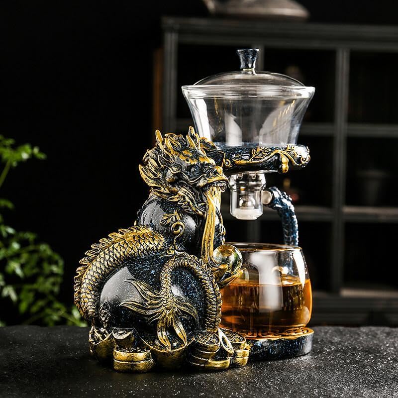 Glass Teapot Set with Infuser Semi Automatic Dragon Tea Set with 6 Small Cups