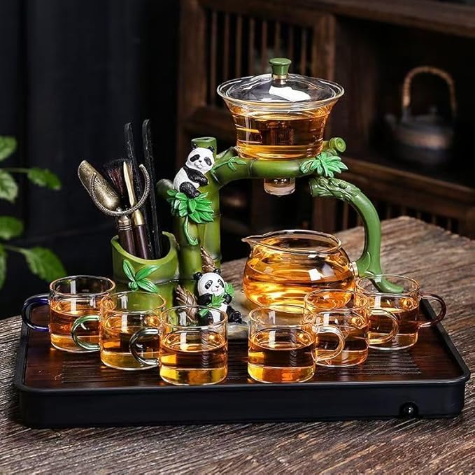 Chinese Gongfu Tea Set Magnetic Glass Teapot with Infuser Semi Automatic Tea Maker Set for Loose Leaf Tea