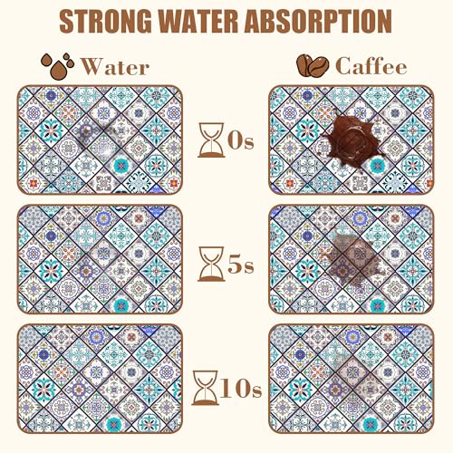 Colorful Tiles Dish Drying Mat for Kitchen Counter Coffee Mat Hide Stain Absorbent Non