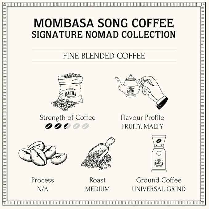 Bacha Coffee | Mombasa Song Fine Blended, Whole Beans, Medium Roast, 100% Arabica Specialty Coffee, 250g Signature Nomad Collection, Gift Box
