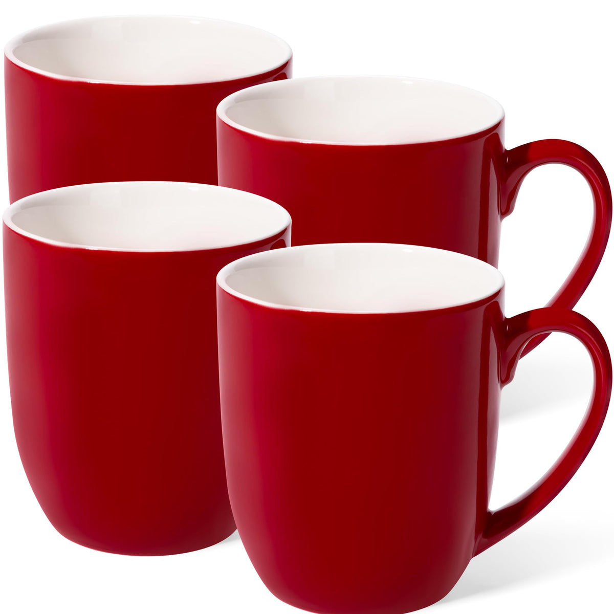 Set of 4 red ceramic coffee mugs, 16 oz