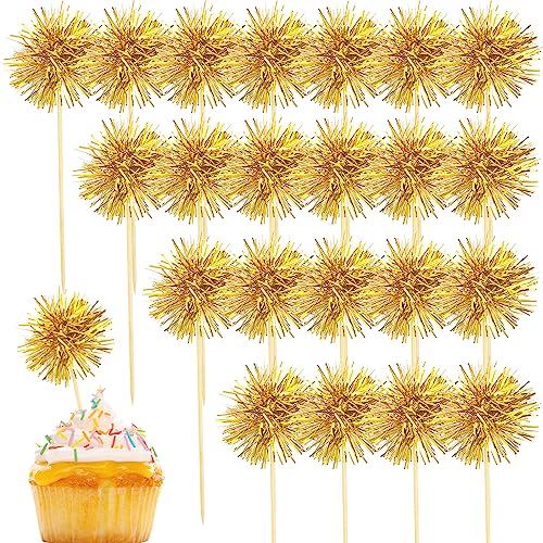 80 Pcs Firework Cupcake Topper Gold Graduation Cake Decorations Foil Frill Toothpicks for Party Decoration (80 Count)