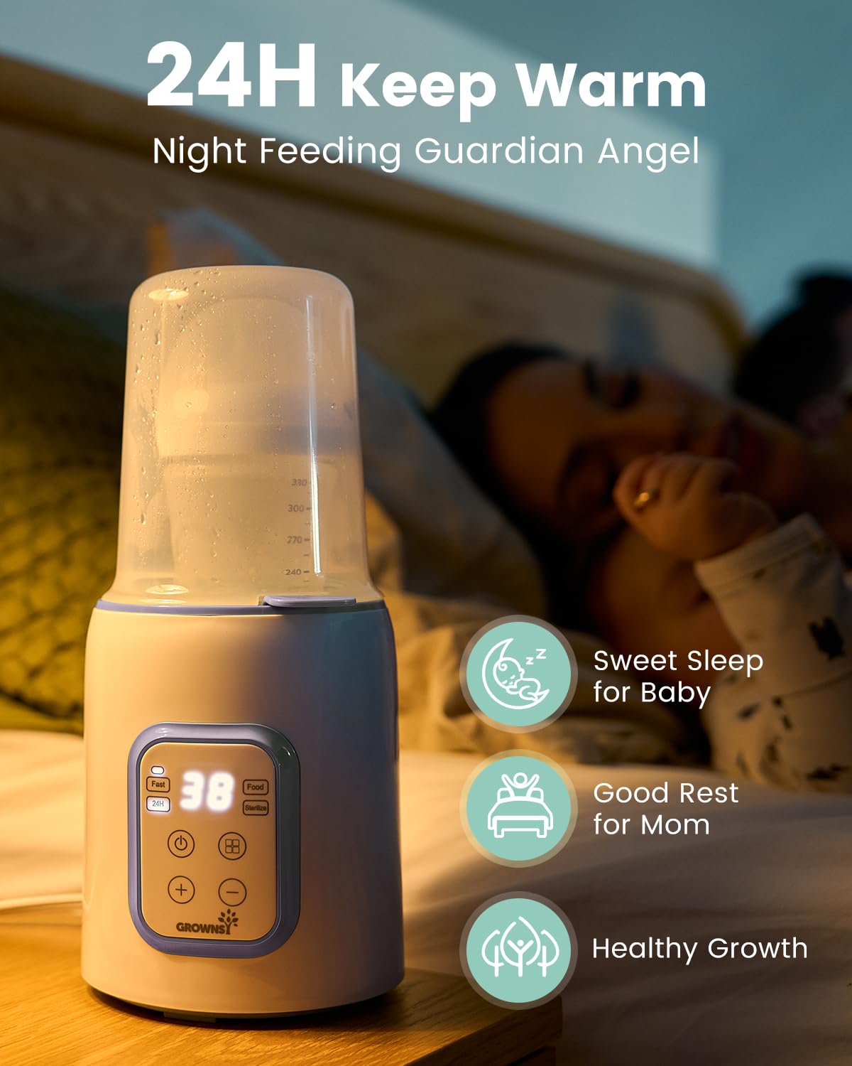 GROWNSY Bottle Warmer, 8-in-1 Fast Baby Bottle Warmer for Breastmilk or Formula, Smart Temperature Control and Automatic Shut-Off Milk Warmer, Baby Essentials for Newborn- Purple - Blissbrew