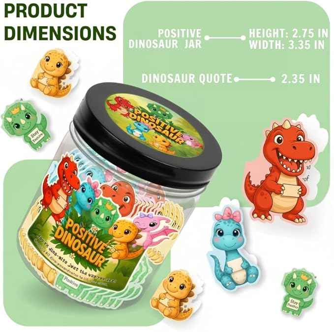 Positive Dinosaur Jar with 60 Affirmation Cards, Emotional Support Dino Gift, Dinosaur Gifts for Adults, Funny Dinosaur Decor for Home or Desk