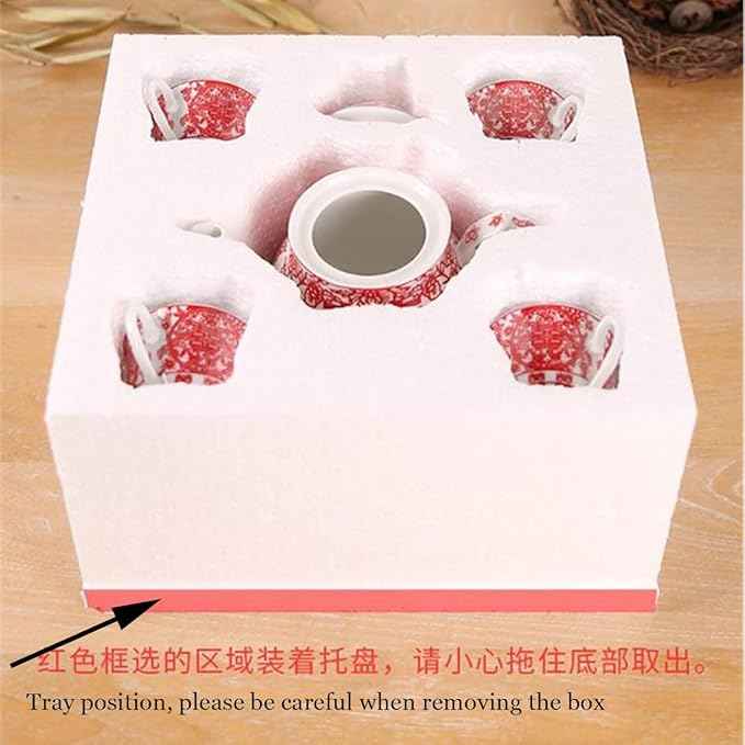 Chinese Tea Gift Set Service Porcelain Tea Pot 4 Cups tray for Adults Men Women Tea Ceremony Wedding Party Home Decor (Double Happiness（Chinese xi）)