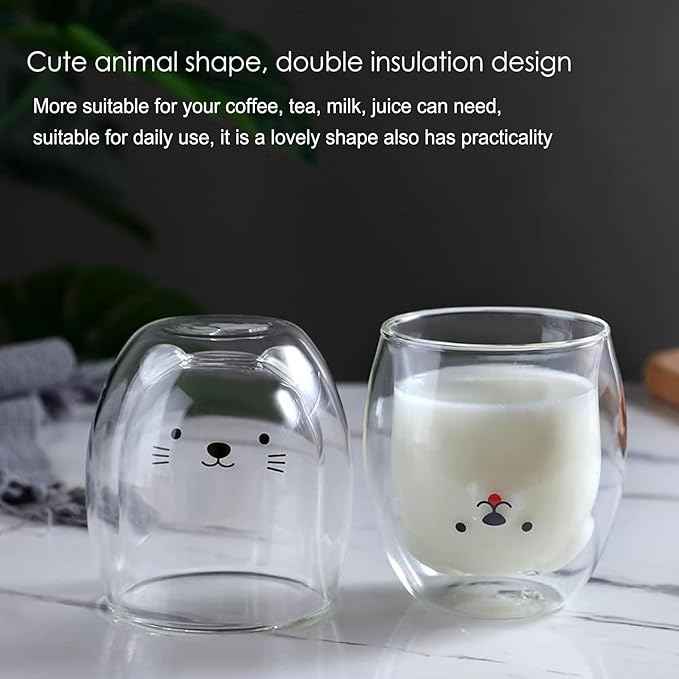 Dog Mug Cute Mugs Glass Double Wall Insulated Glass Espresso Cup, Coffee Cup, Tea Cup, Milk Cup,Kawaii Gift for Office and Personal Birthday Christmas (Happy Dog)