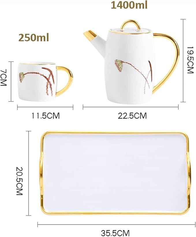 Porcelain Tea Set for Adults, Ceramic Afternoon Tea Set with Teapot, 6 Cups & Tea Tray, Luxury Gift Tea Service for Parties & Home Use
