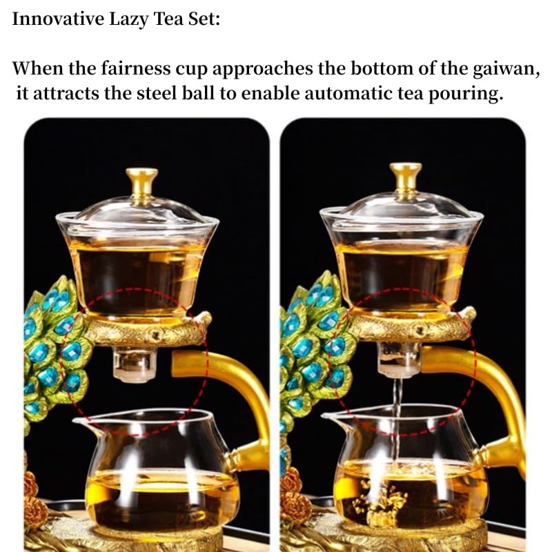 Glass Teapot Set with Infuser Semi Automatic Tea Set Lazy Kungfu Attraction Drip Rotating Magic Teapot Set