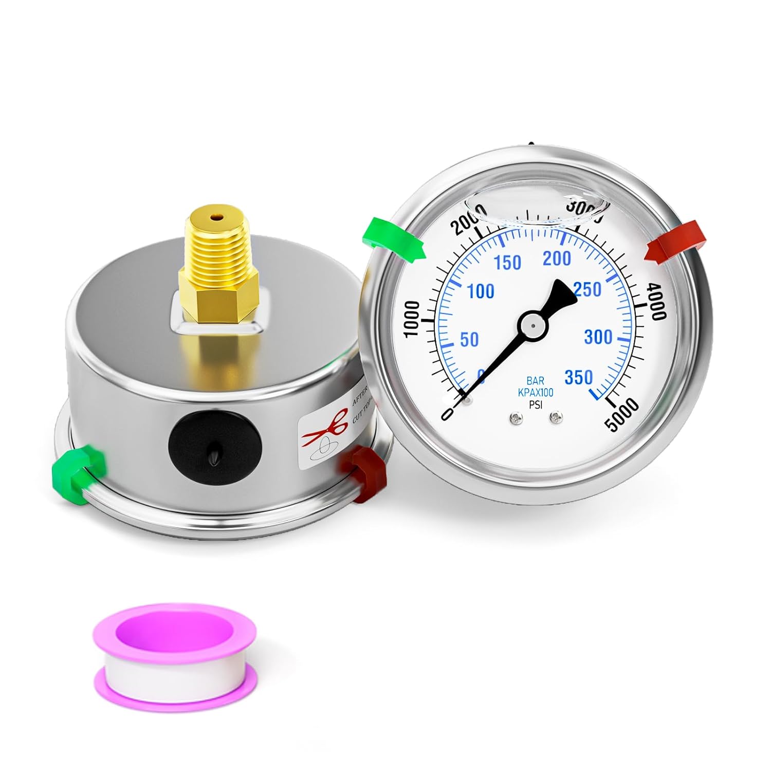 0-5000psi Stainless Steel Glycerin Liquid Filled Pressure Gauge 1/4