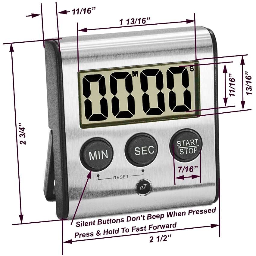 Elegant Digital Kitchen Timer Stainless Steel (6 Count)
