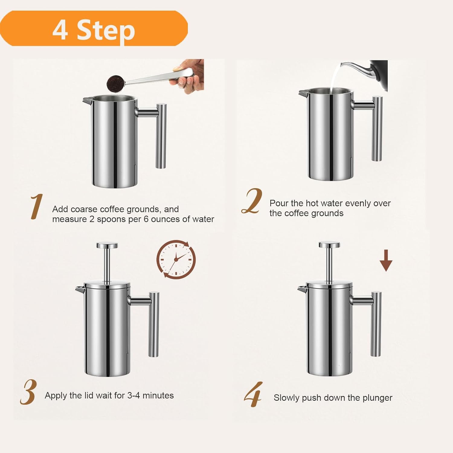 Small French Press 350ml, Double-Wall Insulated French Press Coffee Press Stainless Steel for travel camping, Single Cup Pour Over Coffee Maker (1 cup, 12 OZ) - Blissbrew