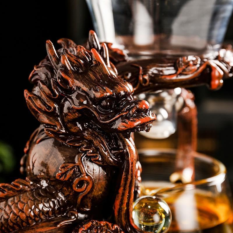 Glass Teapot Set with Infuser Semi Automatic Dragon Tea Set with 6 Small Cups