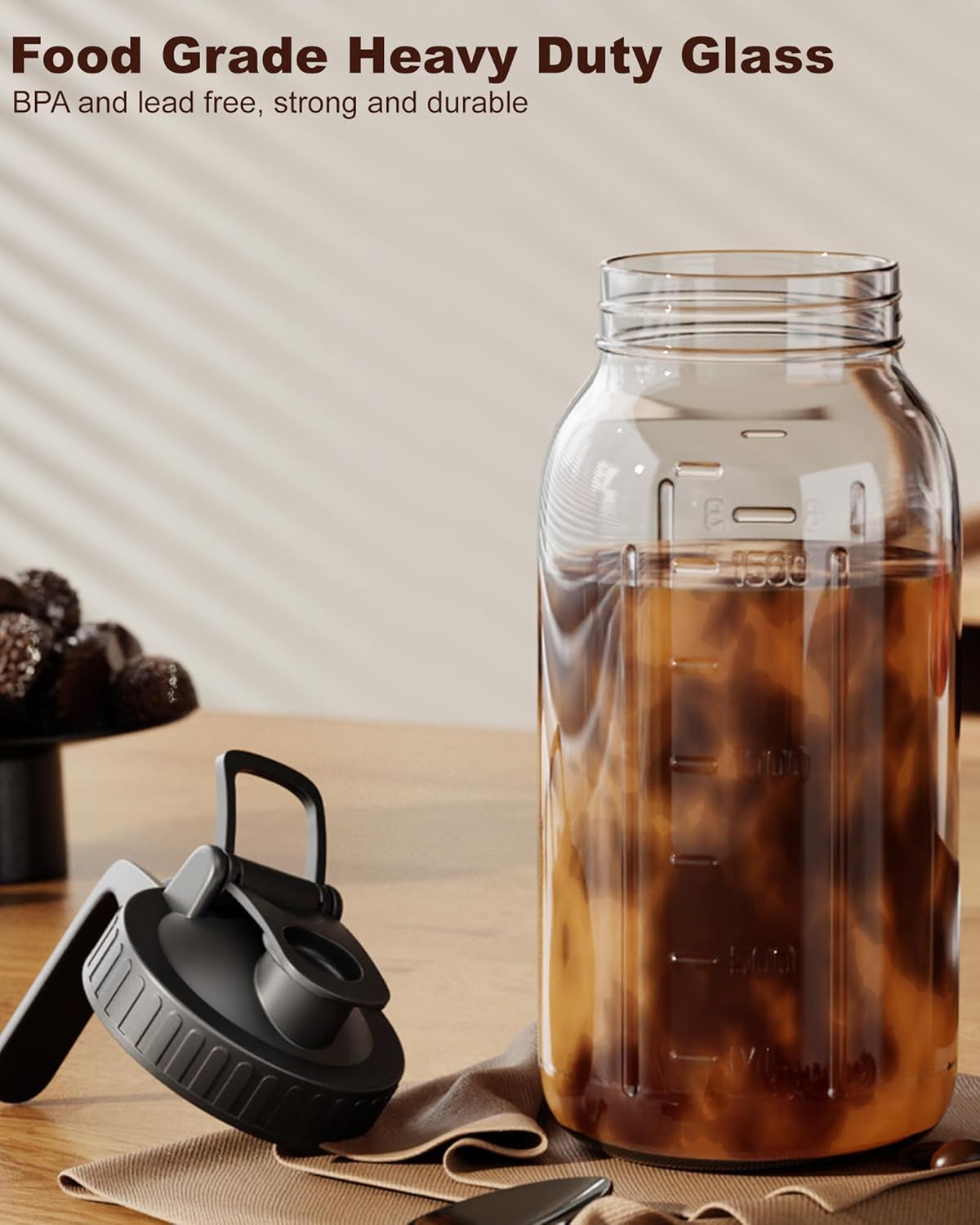 Glass pitcher with handle for easy pouring