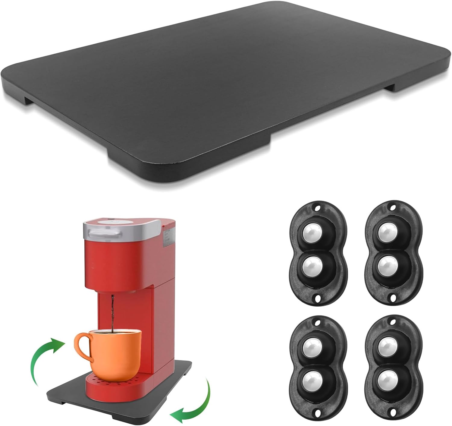 Appliance Slider 360° Rolling Tray for Coffee Maker Bamboo Coffee Pot Slider Tray Countertop Rotation Sliding Tray with Wheels, Small Appliances Mat Easily from Under the Cabinet Black(13.9