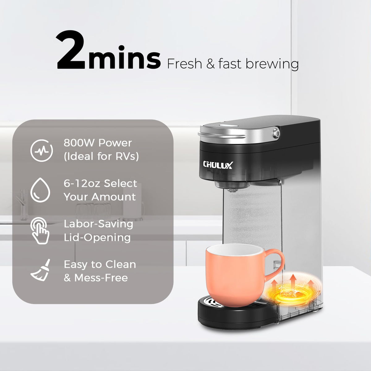 Compact single cup coffee brewer for kitchen or office