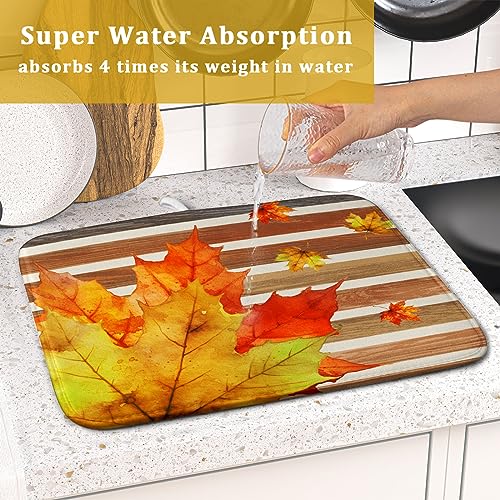Autumn Golden Maple Leaf Dish Drying Mat for Kitchen Counter