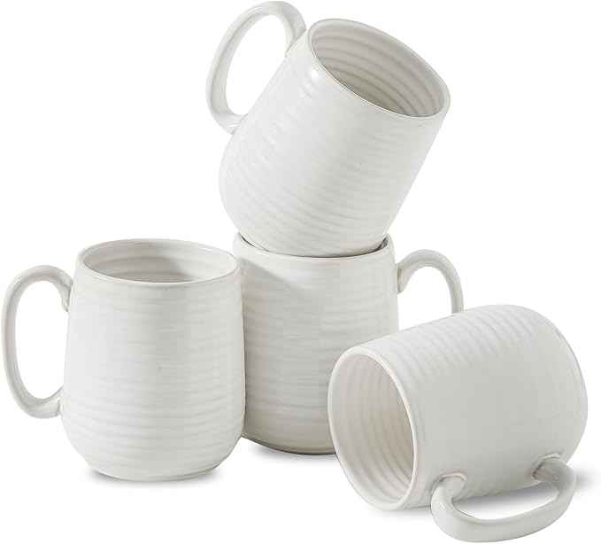 Hasense Coffee Mugs Set of 4, 15 Ounce Porcelain Latte Mug Set with Handle for Morning Coffee Tea and Cocoa, Ceramic Coffee Cups with Unqiue Glaze for Men, Women, Plain