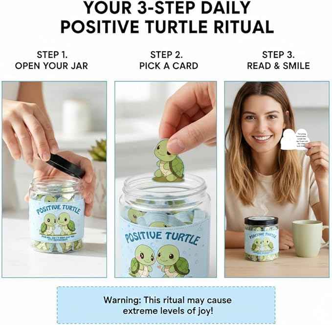 60 Positive Turtle Cards Jar, Emotional Support Affirmation Cards, Sea Turtle Gifts, Turtle Lover Gifts For Women, Teens, Friends, Coworkers, Christmas Turtle Decoration For Home Office
