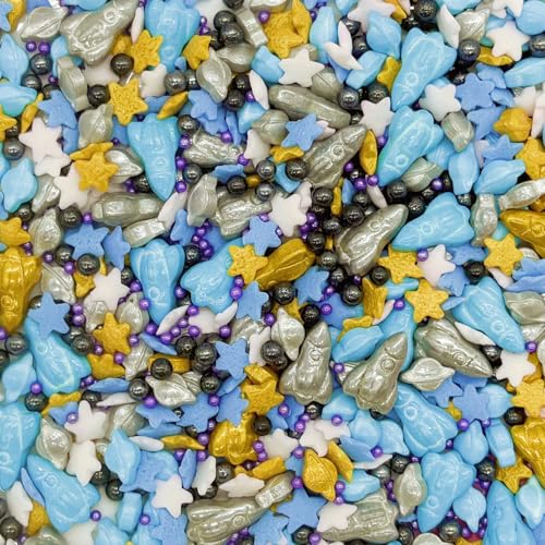 Space Theme Sprinkles Planet & Stars & Spaceship Mixed Style Edible Cake Decorations Cupcake Toppers Cookie Perfect for Cakes (3 Ounce)