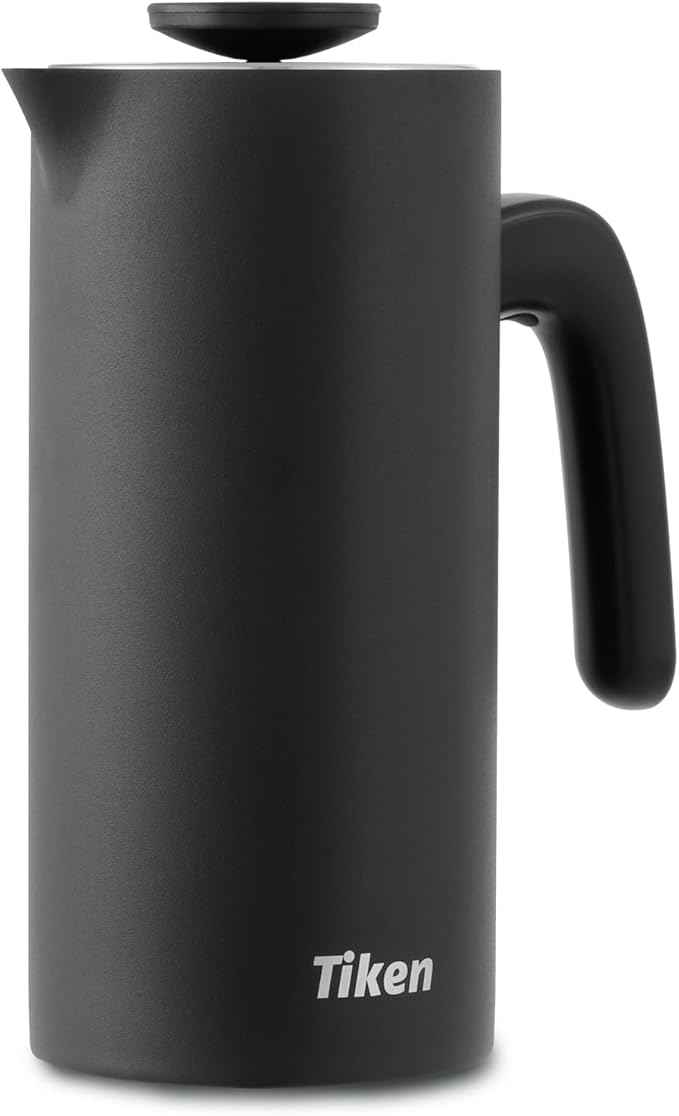 Tiken French Press Coffee Maker Stainless Steel Double-wall Vacuum Insulated Coffee Press Dishwasher Safe, 34Oz Black