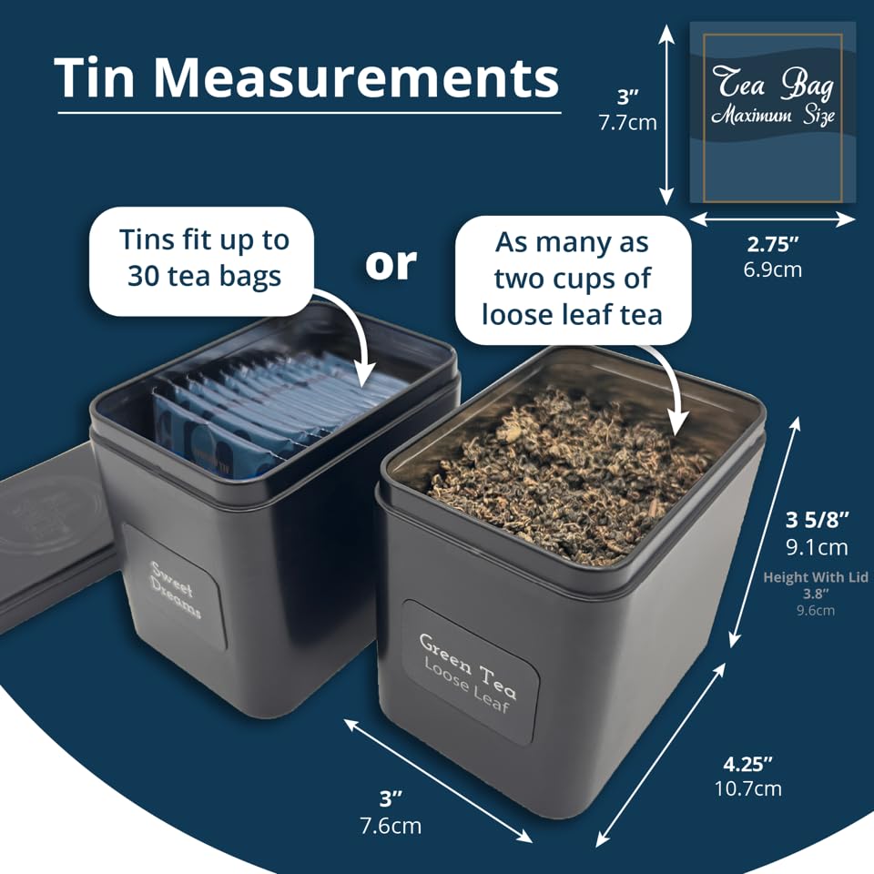 Tea Organizer Rack with 9 Tins & 160 Magnetic Labels (9 Compartments)