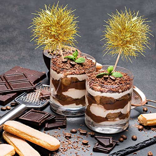 100 Pcs Foil Firework Cupcake Toppers Gold Sparkle Tinsel Cake Toppers New Years Cake Decoration Cocktail Fruit Toothpick for Birthday Wedding Graduation Party