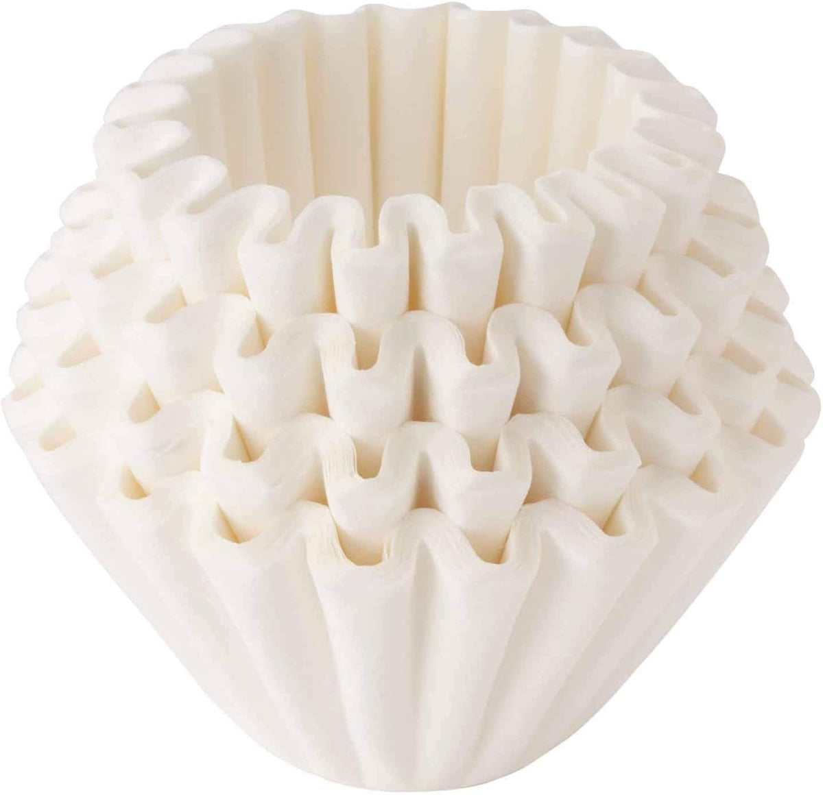 Paper coffee filter with flat bottom and wave-pattern sides
