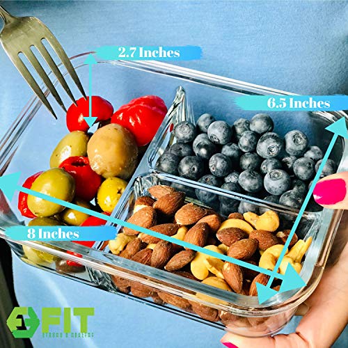 Glass Meal Prep Containers 3 Compartment (3 Count)