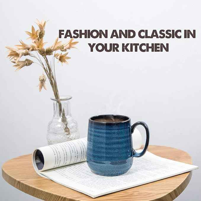 HASENSE Coffee Mugs Set of 4, 15 Ounce Porcelain Mug Set with Handle for Morning Coffee Tea and Cocoa, Ceramic Coffee Cups with Beautiful Glaze for Men, Women, Navy