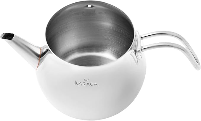 Karaca Layla Teapot Set, Medium, Stainless Steel, Tea Pot 1L (2.2lb), Kettle 1.75L (3.85lb), Silver, Transparent, Tea Maker, Kettle, Turkish Tea Kettle, Tea Maker, Induction Safe