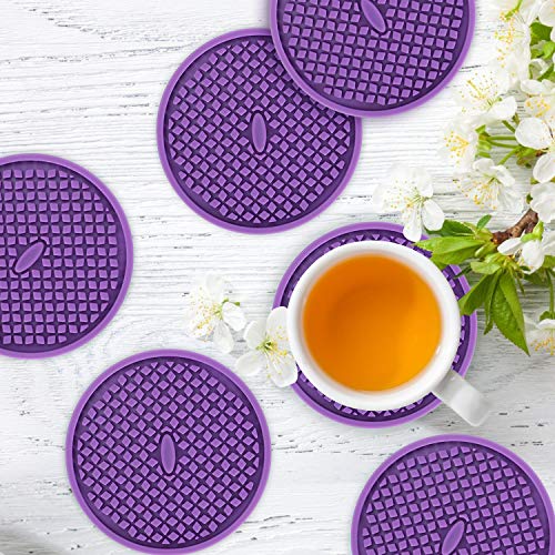 Silicone Coasters [6 Pack] Thickened Drink Coasters with Holder (6 Count)