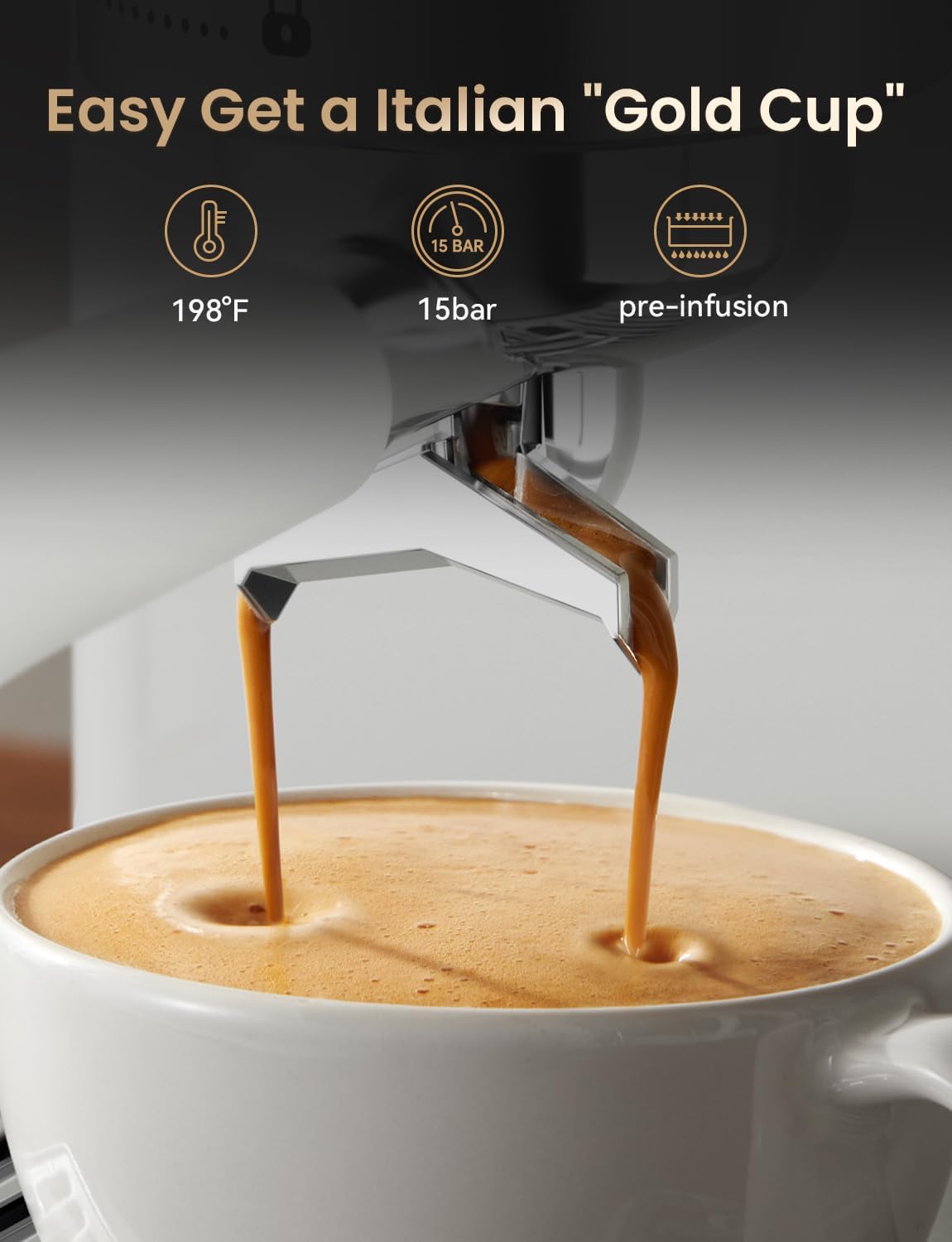 Neretva Espresso Machine, 15 Bar Espresso Coffee Machine with Visible Pressure Guage Professional Espresso Maker with Milk Frother & Stainless Steel for Home Barista Latte and Cappuccino Maker - White - Blissbrew
