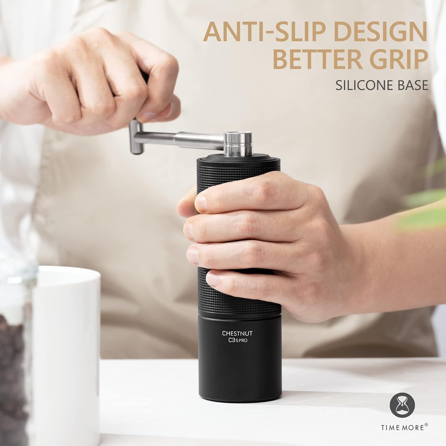 TIMEMORE Chestnut C3S PRO Manual Coffee Grinder - Compact with Foldable Handle, Adjustable Stainless Steel S2C Conical Burr for Espresso, French Press & More, Portable Coffee Grinder (Black)