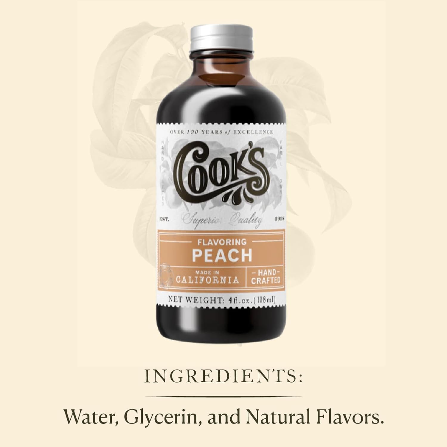 Cook's, Peach Flavoring for Baking, Preserves, Ice Cream, Jam, Cakes, 32oz